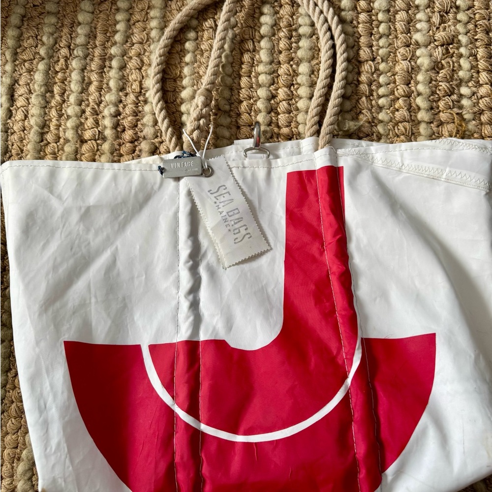 Sea Bags of Maine Vintage White and Red Wharf Tote
